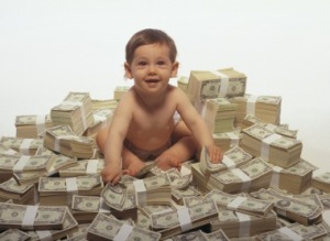 Baby on money pile